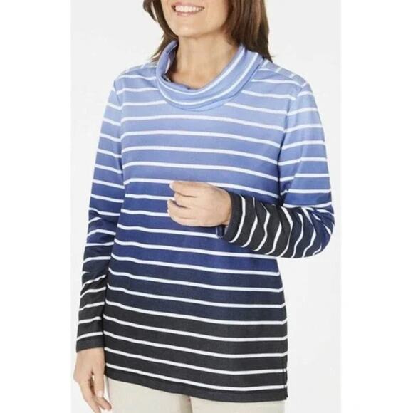 Karen Scott Sport Funnel Neck Ombre Striped Sweatshirt Size X-Large NEW Coastal - Picture 3 of 9